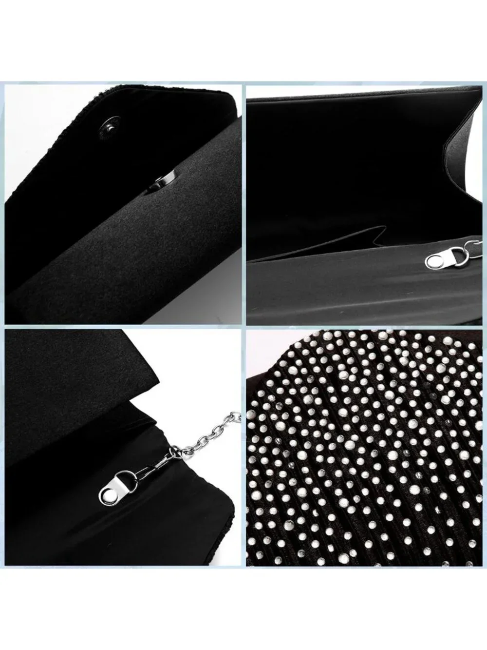 Women's Black White Rhinestone Clutch Purse For Evening Bag Wedding Handbags